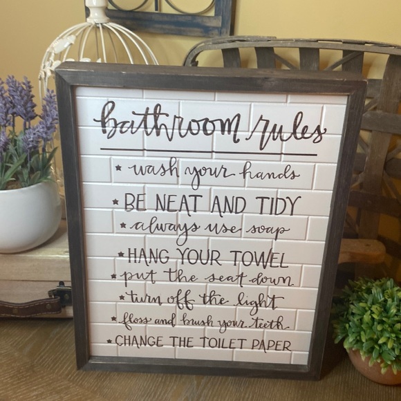 NEW! Modern Farmhouse Bathroom Rules Tile Inspired Wood Sign - Picture 1 of 5